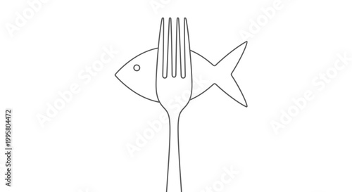 Canvas Print Minimalist Illustration of a Fish Silhouette Impaled by a Fork