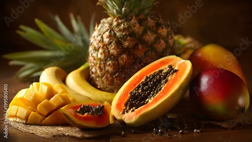 Rich Tropical Fruit Arrangement with Pineapple and Mango