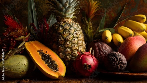 Pineapple Centerpiece with Papaya and Tropical Fruits