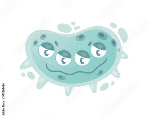 Cartoon comic germ disease microorganism, kawaii microbe pathogen bacteria virus with funny face isolated on white