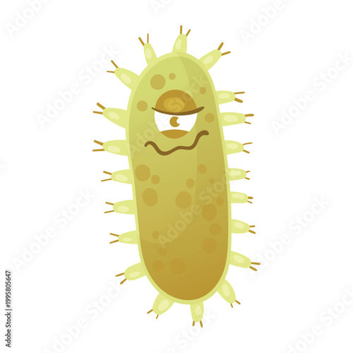 Cartoon comic germ disease microorganism, kawaii microbe pathogen bacteria virus with funny face isolated on white