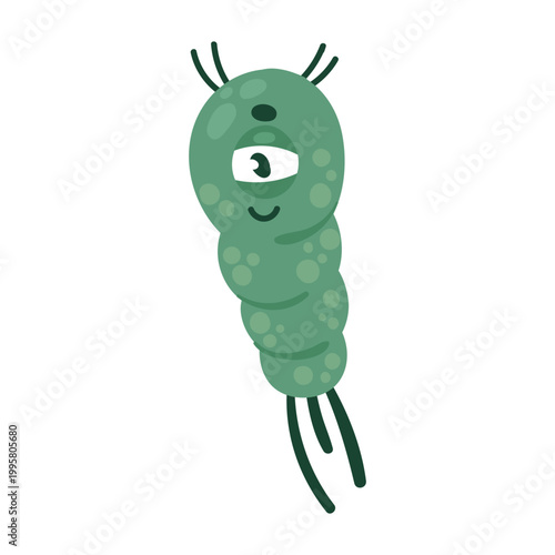 Cartoon comic germ disease microorganism, kawaii microbe pathogen bacteria virus with funny face isolated on white