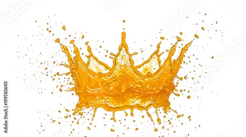 Fresh Orange Juice Splash Forming Crown Shape, High Speed Liquid Motion on White Background