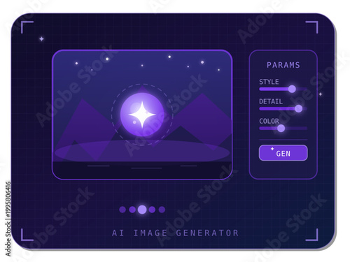 Futuristic ai interface with purple star and settings panel on dark background