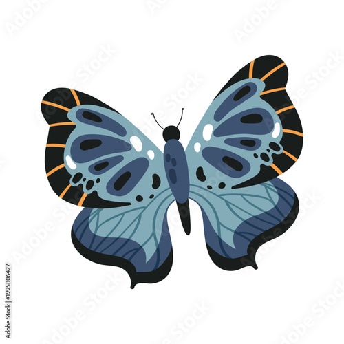 Cartoon colorful hand drawn butterfly flying vector illustration isolated