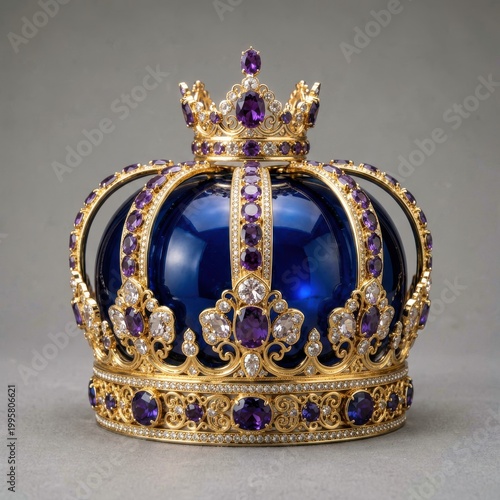 Ornate Royal Crown Adorned with Sapphires and Diamonds