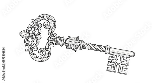 Ornate Vintage Skeleton Key Drawing
