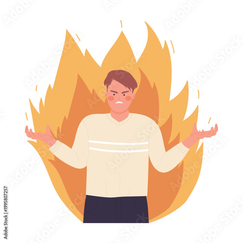 Aggression mental disorder. Angry human behavior, psychiatric illness cartoon vector illustration