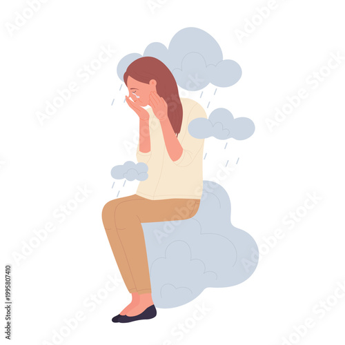 Depression mental problem. Anxiety and stress problem, psychiatric disorder cartoon vector illustration