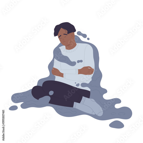 Post traumatic stress problem. Mental disorder, psychiatric illness cartoon vector illustration