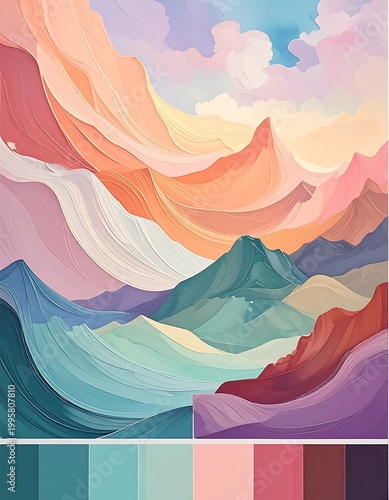 Abstract colorful mountain landscape with palette.