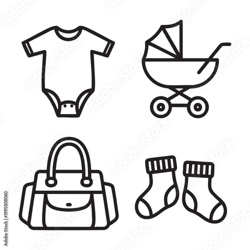 Baby Gear Bold Line Art set with Onesie Stroller Bag Socks