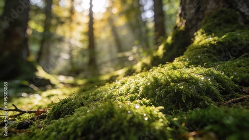 Green Moss Forest Floor with Soft Light Rays
