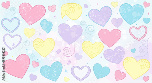 Pastel Heart Background with Floral Patterns