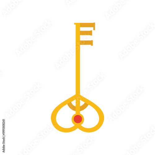 Magic golden key. Witchcraft accessories, wizard inventory tools cartoon vector illustration