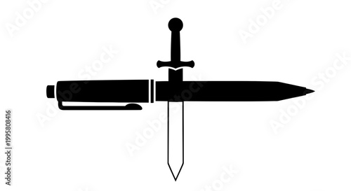 Pen and Sword Silhouette: Power of Writing vs. Force