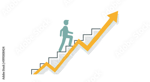 Person climbing stairs on upward trending graph, symbolizing growth and success