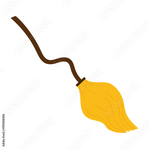 Witch flying broom. Witchcraft tools, wizard attributes, magic ritual cartoon vector illustration