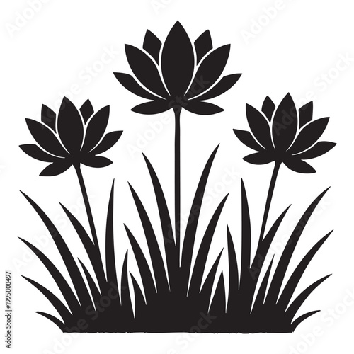 Flower silhouette black grass floral vector illustration isolated on white background