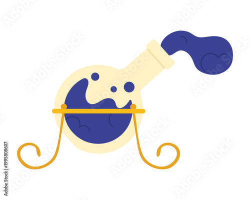 Flask with magic potion. Witchcraft tools, elixir in glass bottle cartoon vector illustration
