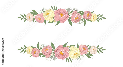 Pink and Yellow Peony Floral Borders, Wedding Invitation Decor