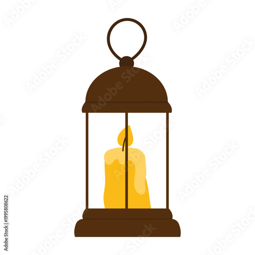 Magic lantern with burning candle. Wizard witchcraft, fortune teller ritual cartoon vector illustration