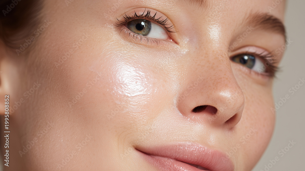 Fototapeta premium Ai Woman with clear skin smiling softly while looking directly at the viewer with a natural expression and glowing complexion
