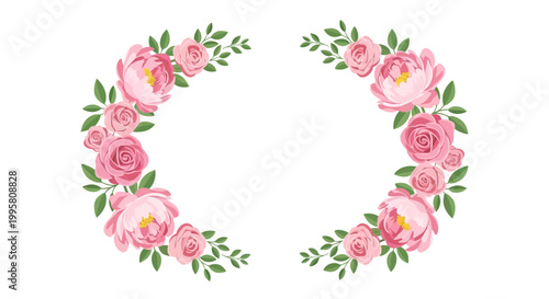 Pink Floral Wreath Frame with Roses and Peonies
