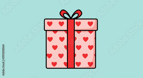 Pink Gift Box with Red Hearts and Ribbon, Celebration Surprise