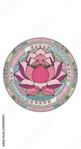 Pink Lotus Flower Mandala, Spiritual and Zen Design