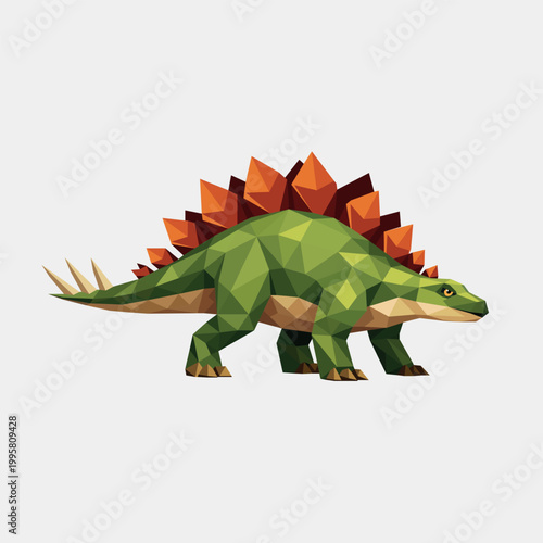Geometric stegosaurus low poly vector in minimalist style. Clean polygon dinosaur with plates and flat design. Ideal for logo, branding, icons and modern design projects