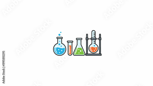 Science lab glassware collection flat illustration on white background