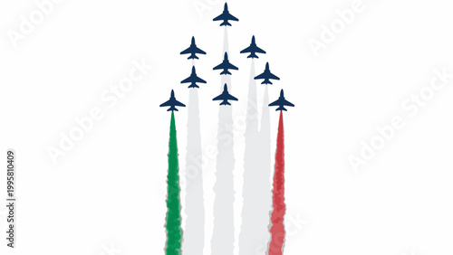Foto Aerobatic Jet Formation with Green White and Red Smoke Trails