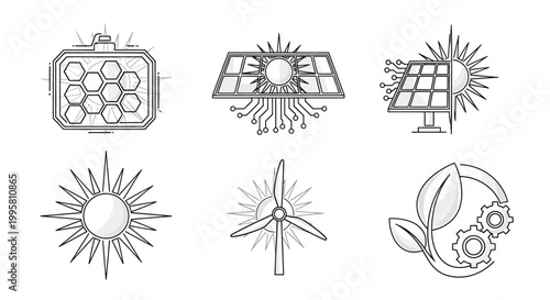 Renewable energy icons and symbols.