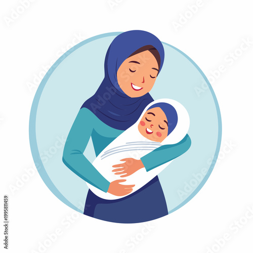 Muslim Mother Holding Newborn Baby