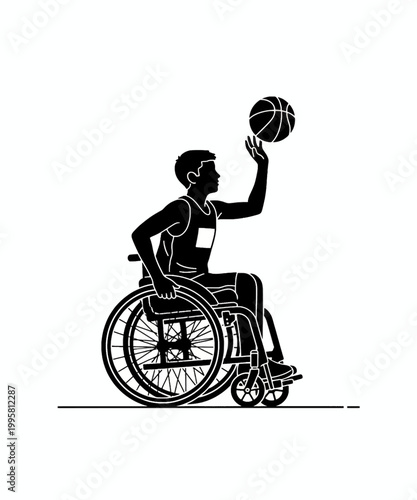 wheelchair basketball player shooting hoop flat design vector illustration
