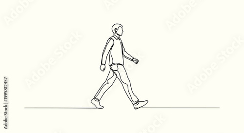 Continuous One Line Drawing of a Young Man Walking Forward. Minimalist Side Profile Vector Graphic.