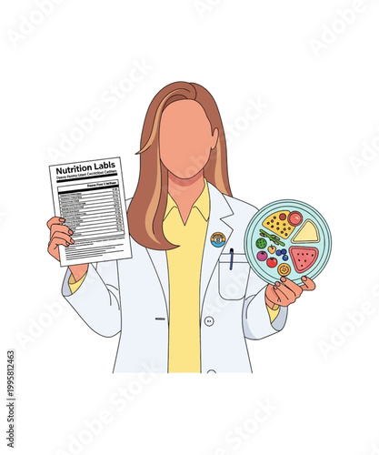 nutritionist holding food plate with healthy diet plan vector illustration