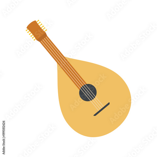 Italian wood mandolin. Traditional italian musical instrument cartoon vector illustration
