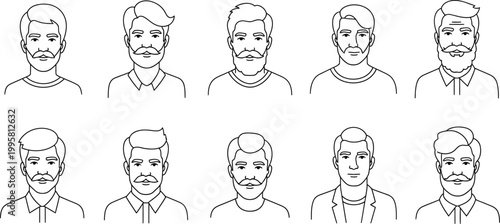 Father's Day Male Avatar Set with Different Beard Styles and Hairline Art