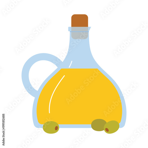 Bottle of italian olive oil. Traditional italian cuisine, extra virgin oil cartoon vector illustration