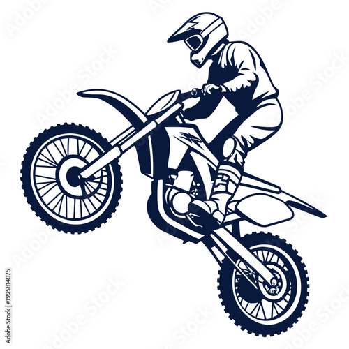 Green motocross rider on a dirt bike in mid air performing a stunt