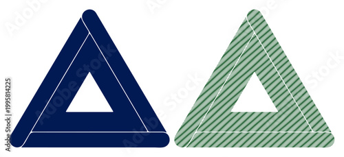 Two abstract geometric triangles with a contrasting color and pattern, representing duality or comparison.