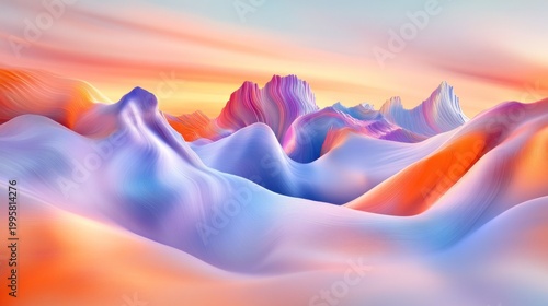 Abstract landscape of vibrant, flowing mountains in pastel colors