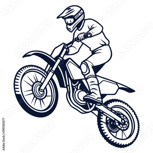 Green motocross rider on a dirt bike in action