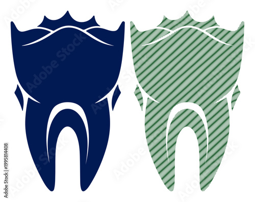 Stylized tooth icons representing healthy and treated dental care