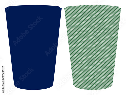 Two simple tumblers, one solid blue, the other with a green striped pattern
