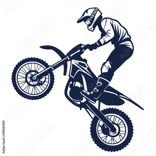 Green silhouette of a motocross rider on a bike in mid-air