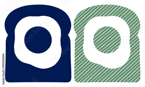 Two stylized slices of toast with fried eggs, one solid, one patterned, representing breakfast or food ideas.