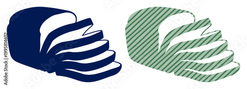 Two contrasting sliced loaves of bread, one solid blue and one with green diagonal stripes